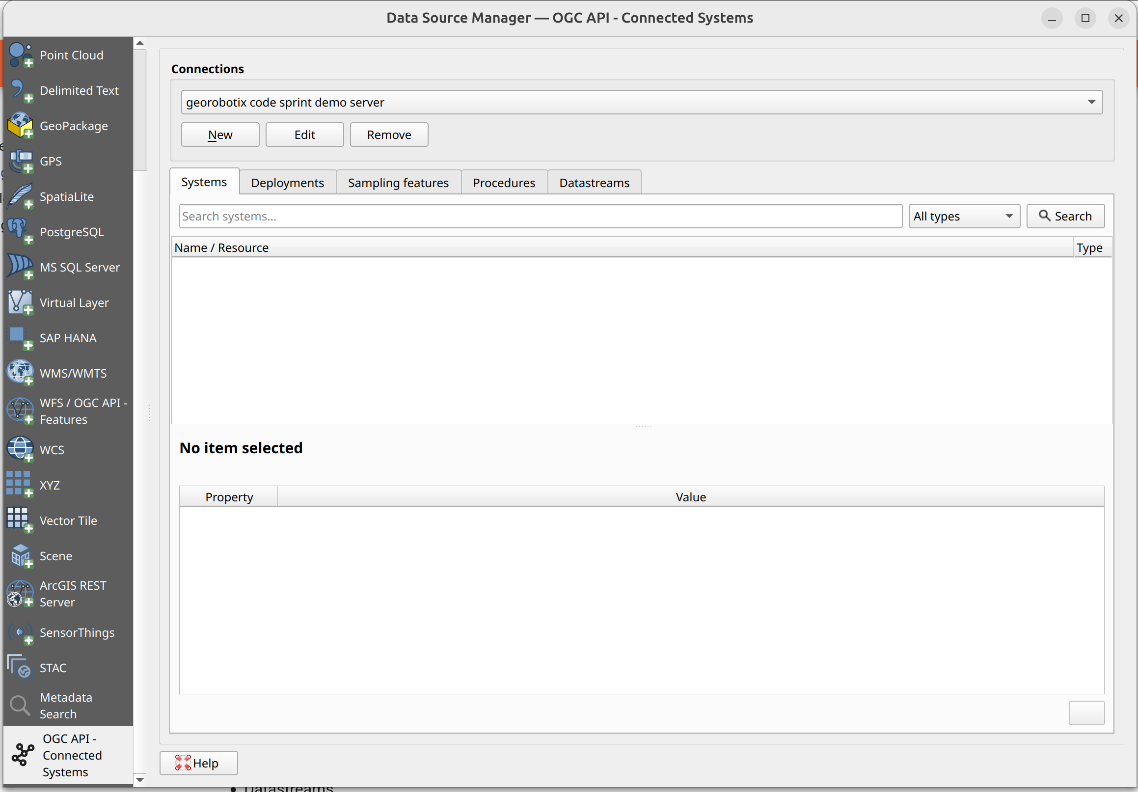 QGIS OACS plugin data source selector