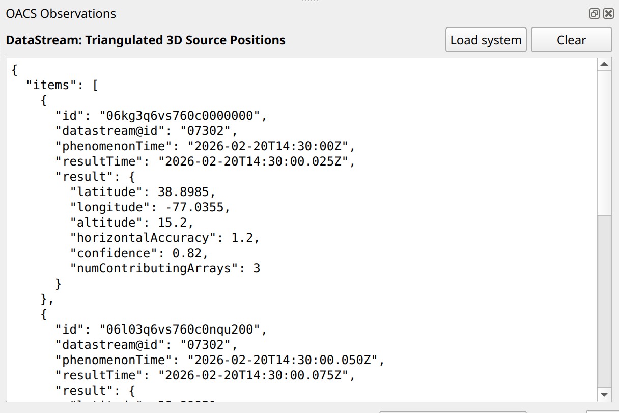 QGIS OACS plugin observations panel